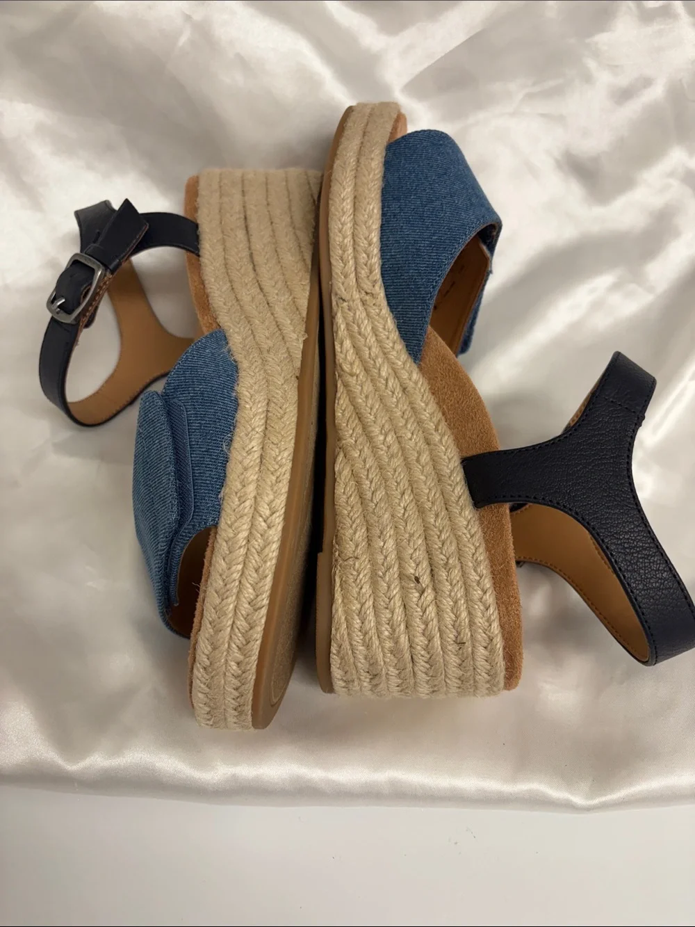 Vionic Blue Denim & Black Espadrille Wedge Sandals
